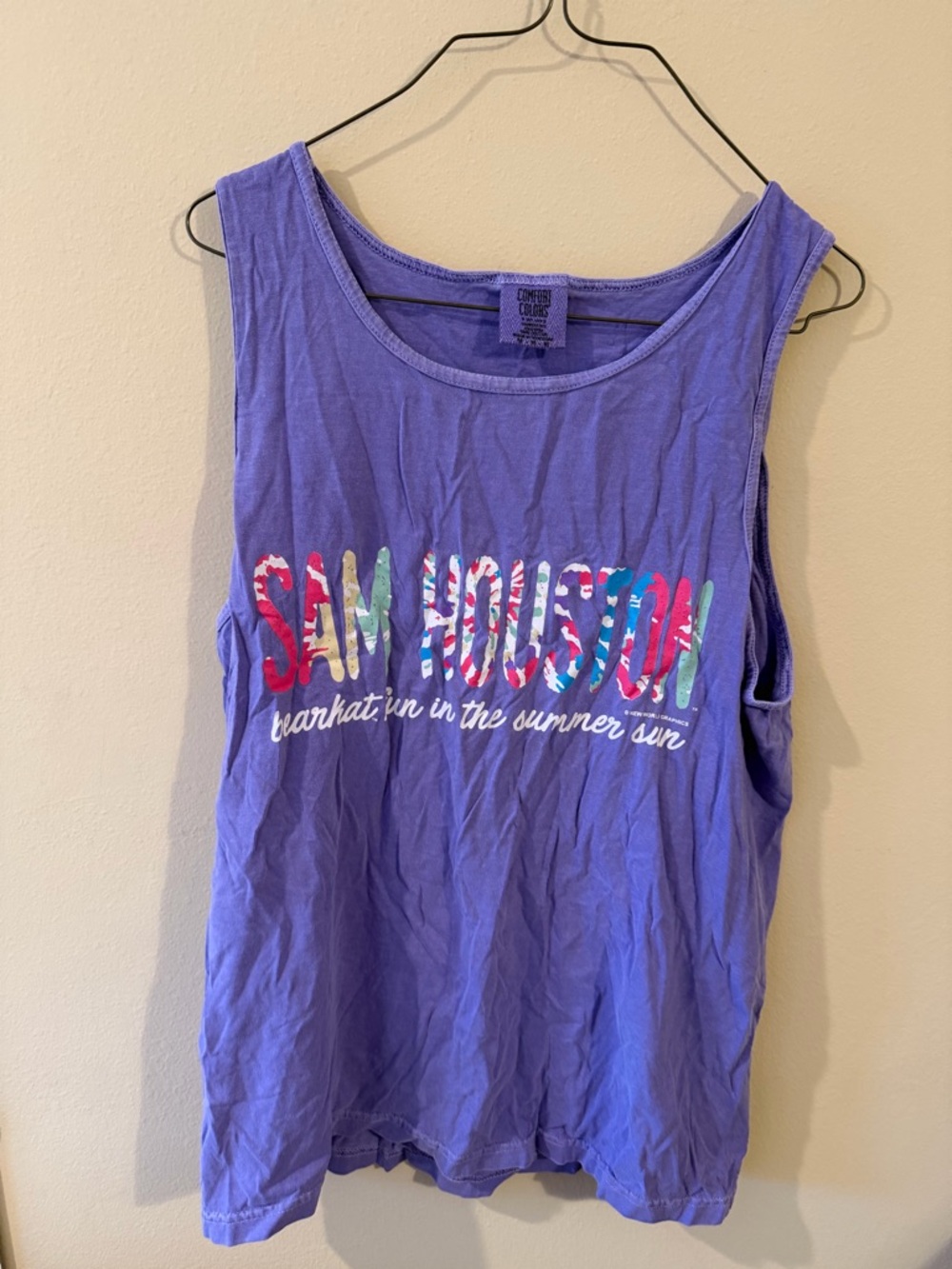 Purple Tank Top with Colorful 'San Houston' Graphic - Brand: Comfort Colors